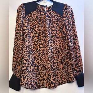 Cue Black & Caramel Patterned Blouse Australian